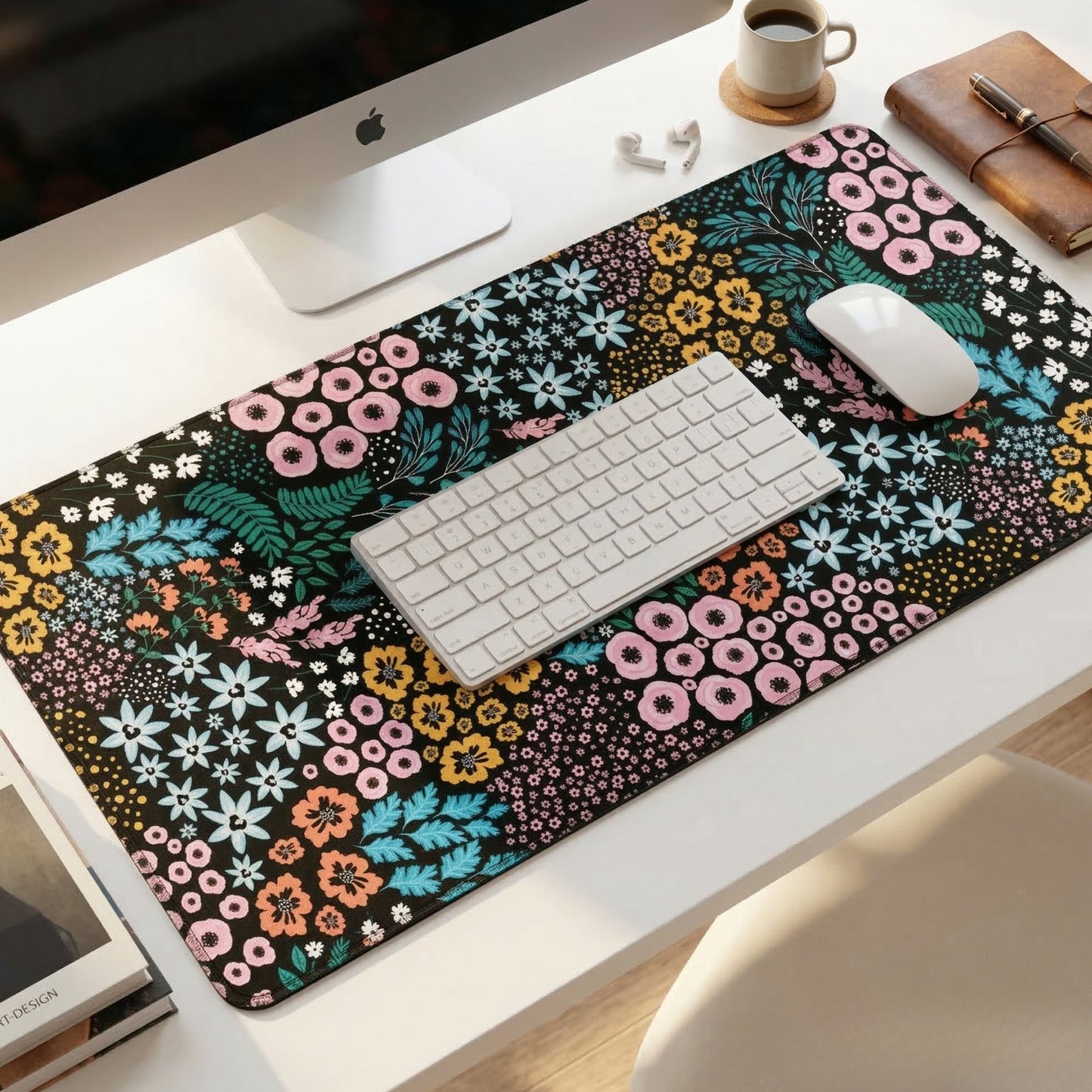 Schreibtischunterlage Midnight Garden | Florales Design | XXL Desk Pad 90x40 cm