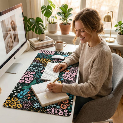 Schreibtischunterlage Midnight Garden | Florales Design | XXL Desk Pad 90x40 cm