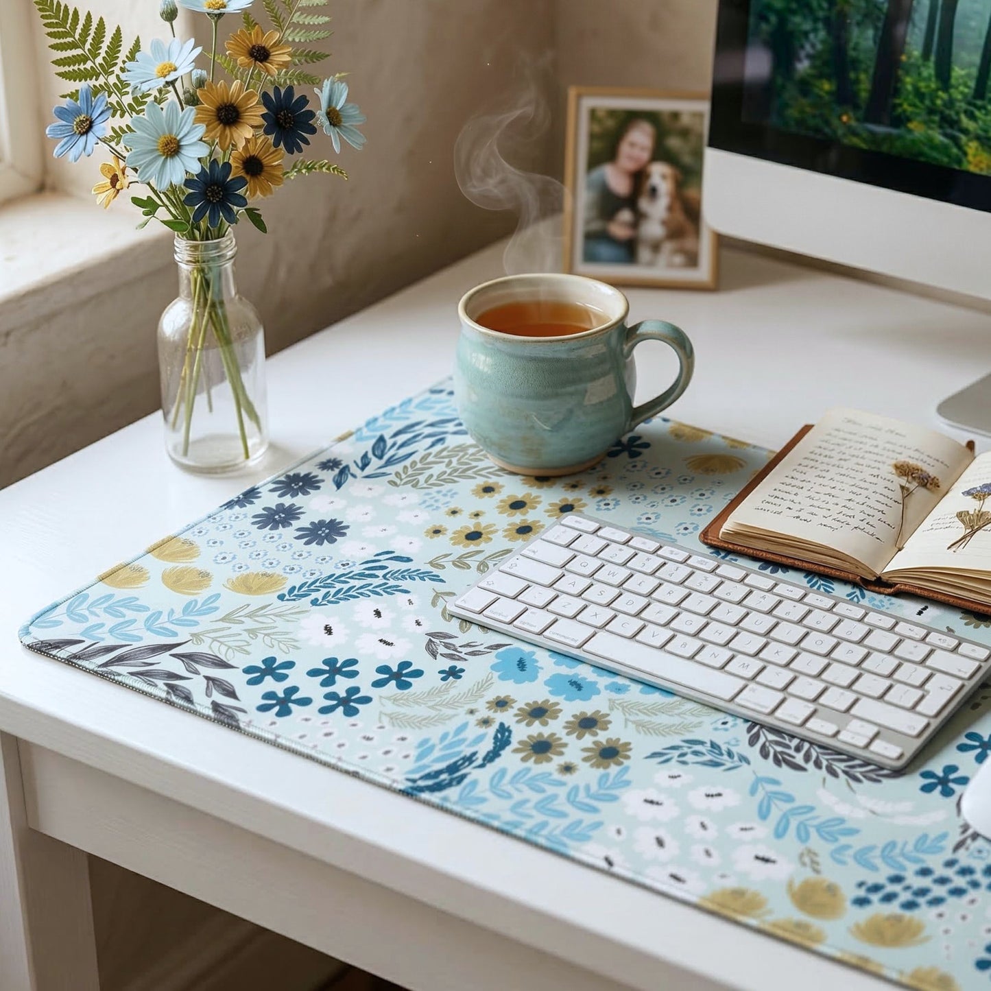 Schreibtischunterlage Blossom Serenity | Florales Design | XXL Desk Pad 90x40 cm