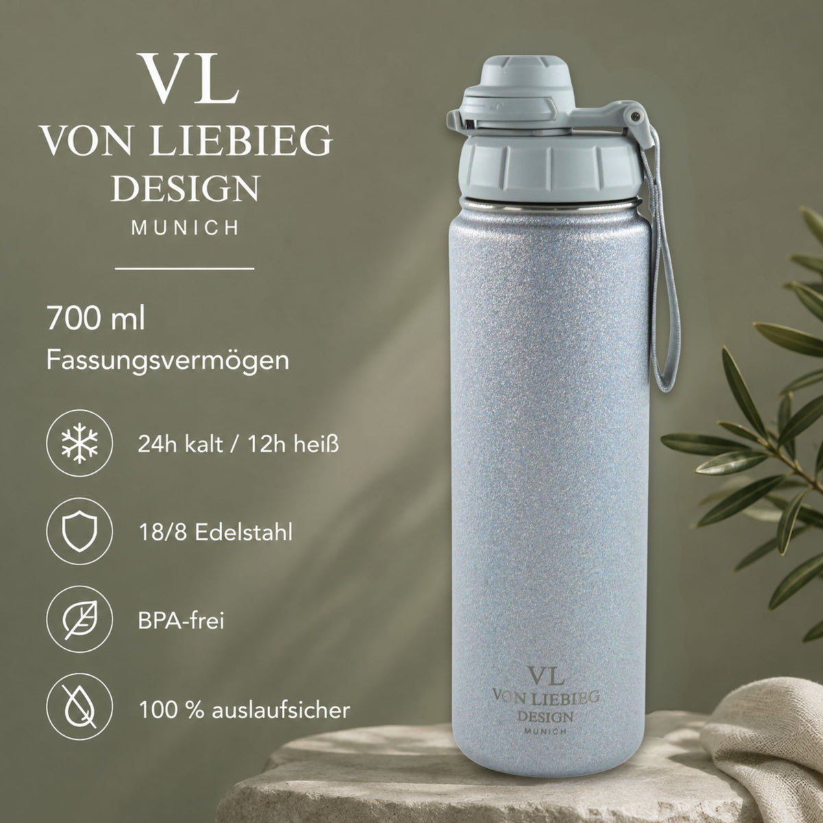 Trinkflasche Silver Essence 700ml | auslaufsichere Isolierflasche aus Edelstahl